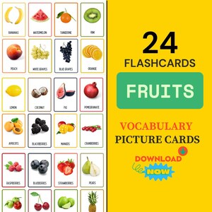 24 Printable Fruits Photos Flashcards Fruits Image Cards Montessori Flashcards ESL Flashcards Nomenclature Cards Downloadable Flash Cards