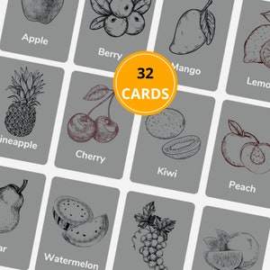 Fruits Flash Cards, Montessori Cards, Nomenclature Cards, English Vocabulary, Charlotte Mason educational resources, Printable Flashcards
