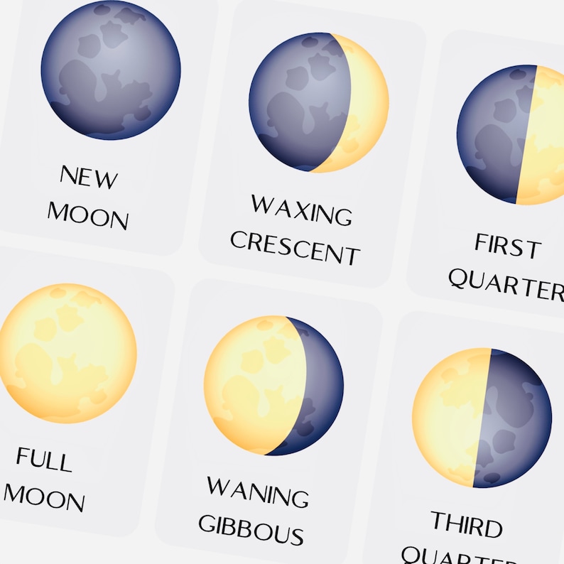 Moon Phases Flashcards, Montessori Science Cards (PDF & PNG). - Etsy Canada