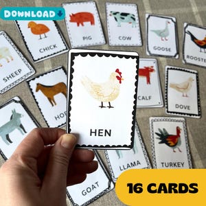 Farm Animals Nursery Flashcards Montessori cards for toddlers Animals for kids nomenclature cards Animals on the farm cards for preschoolers