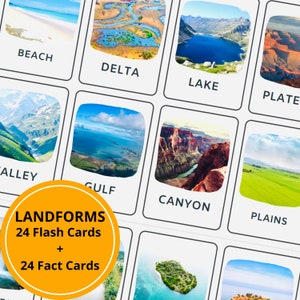 Landform Karten Motessori, Land und Wasser Formen Montessori Geographie, Landform Karten Digitaler Dowload, Geographie Materialien für Lehrer
