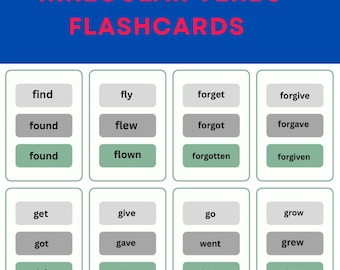 ESL Irregular Verbs Flashcards, English Learning (Digital Download)