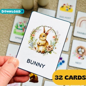 Tarjetas didácticas de Pascua, material Montessori para niños pequeños, ayudas visuales para preescolar, materiales de aprendizaje para el aula, tarjetas de vocabulario de Pascua