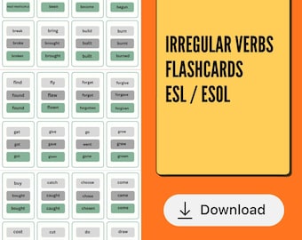 Tarjetas de vocabulario de verbos irregulares para estudiantes de inglés como segunda lengua (descarga digital)