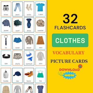 Vêtements, cartes-éclair, aides scolaires Montessori imprimables, supports de cours d'anglais, fiches de vocabulaire, ressources pour enseignants ESL, aides pédagogiques, ESOL