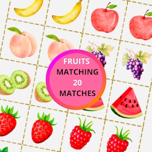Jeu de mémoire imprimable Fruits Jeu préscolaire à imprimer École à la maison Imprimable Fruits Activity Jeu d'association Jeux d'apprentissage précoce Cartes de fruits