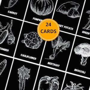 24 Black and White Vegetables Sensory Flashcards Vegetables Flashcards English Flashcards English Vocabulary Vocabulary Flashcards Contrast