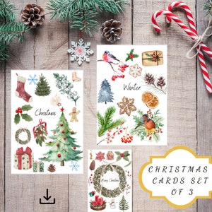 Cartões para impressão com colagem de imagens de Natal vitoriano, cartão de Natal, cartões postais de Natal, conjunto de 3, imprimíveis de Natal, cartões de Natal