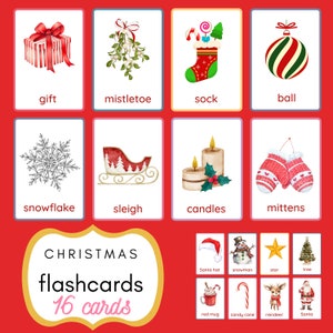Tarjetas didácticas de Navidad Tarjetas didácticas de vocabulario navideño para niños Tarjetas de nomenclatura Regalo de Navidad Actividad navideña para la educación en el hogar Navidad