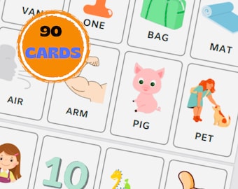 First Words Flashcards, Early Literacy Learning (PDF/PNG), Simple English Vocabulary, Learning English for Kids