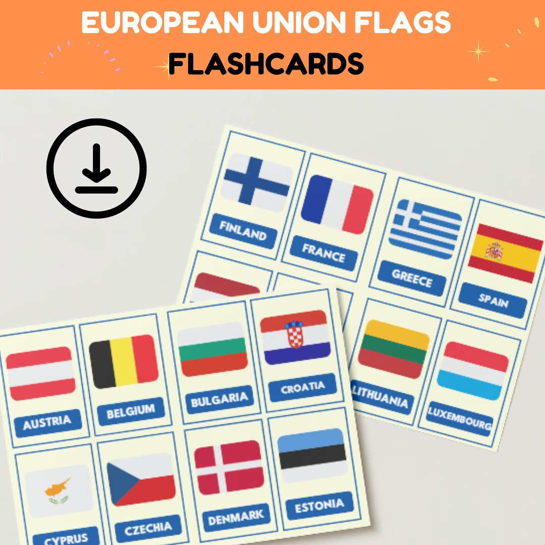 European Union Flags Flashcards Montessori Flashcards Geography Cards
