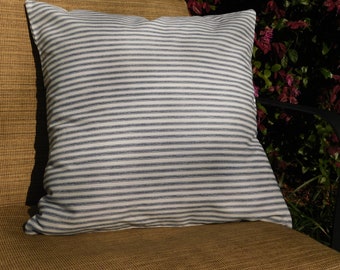 Farm Navy Blue and White Striped Ticking Fabric Cover / 18"x 18"  Envelope Pillow Cover / 100% Cotton Canvas