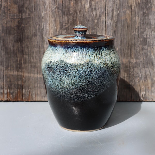 Handmade Stoneware Lidded Jar: Brown & Speckled White Glaze