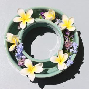 Flower float bowl - jade green high fired stoneware