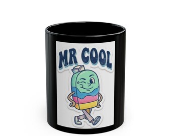 Retro "Mr" Character Mug | Glossy Black Ceramic Coffee Cup