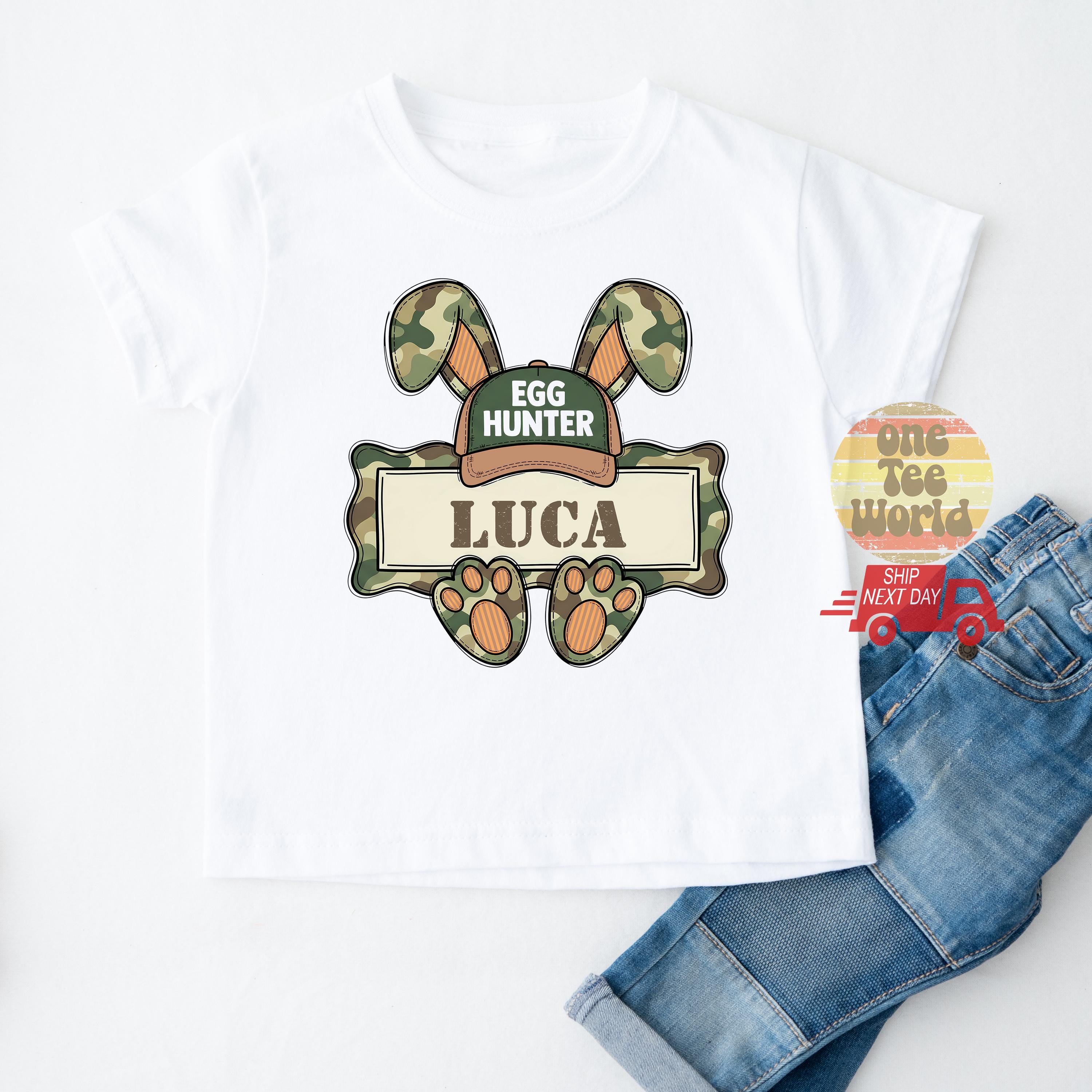 Discover Personalized Easter Camo Bunny Toddler Tee, Custom Name Neutral Easter Tee, Cousin Crew Easter Shirt, Boy Easter Tee, Girl Easter Bunny Tee9