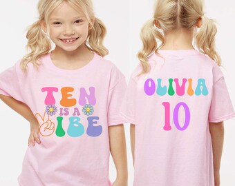 Ten is a Vibe Birthday tee, 10th Birthday Girl shirt, 10th Birthday outfit, Retro Groovy tenth Birthday shirt,  Groovy 10TH Birthday party40