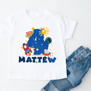 Space the Birthday Boy shirt, Space Birthday party, Custom Name/Age Astronaut Shirt, Family Spaceship Birthday shirts, Space theme shirts 2