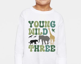 Young Wild Three Safari theme Birthday Tee, Adventurer 3rd Birthday outfit, Wild Animal Tee, Boy Safari  Birthday Shirt, Zoo Animal Party28