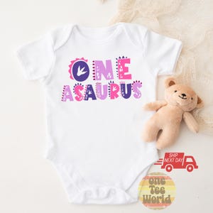 Pink Dinosaur 1st birthday Tee, Girl One Asaurus Onesie, Girl First birthday outfit, T-Rex birthday Girl shirt, Dino Birthday party 74