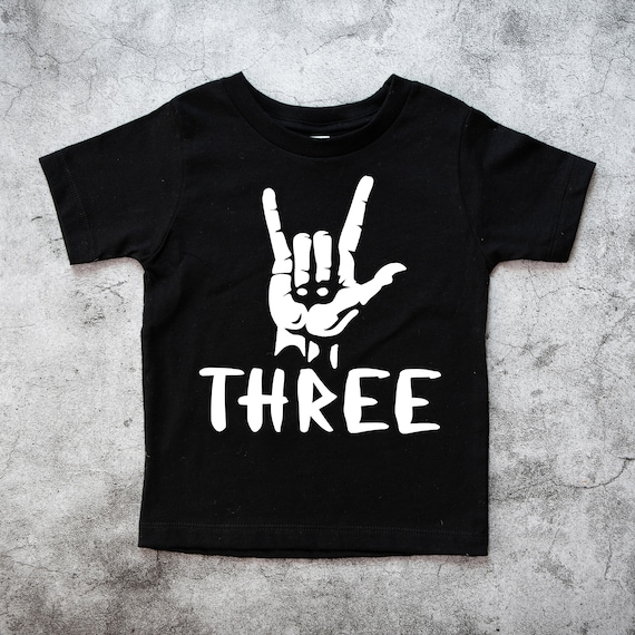 Three Rock on Birthday Shirt, 3rd Rock n Roll Birthday Tee, 3rd Birthday Boy outfit, Three year old Shirt, Born to Rock Theme Party24