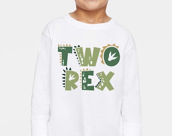 Two Rex Birthday Shirt, 2nd Dinosaur Birthday Tee, Dino Birthday Boy outfit, Turning Two Dinosaurs Them Matching Family Birthday Tees 1