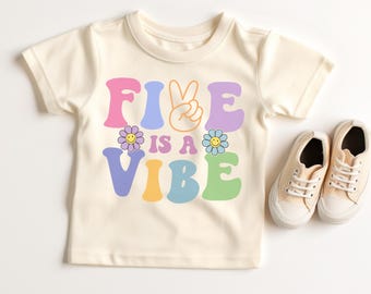 Five is a Vibe Birthday shirt, 5th Birthday Girl shirt, 5th Birthday outfit, Retro Groovy fifth Birthday Tee,  Groovy 5TH Birthday party 106