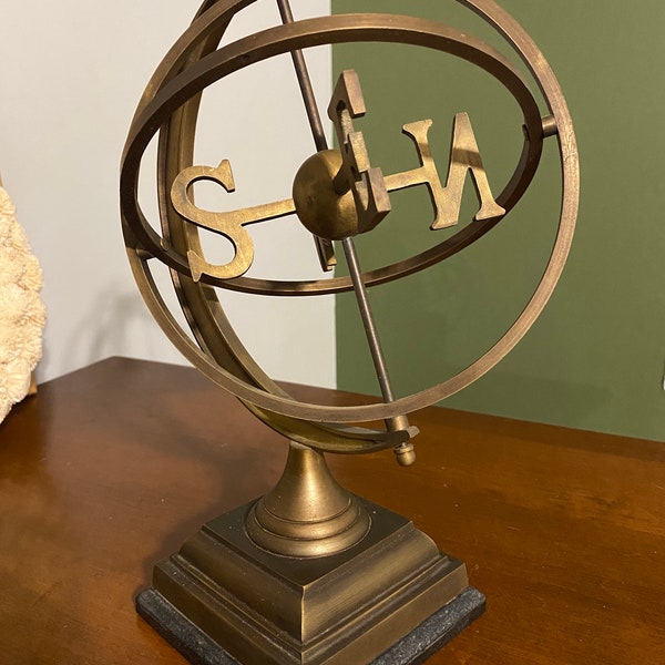 Brass Tabletop Armillary, Brass Globe, Armillary Sphere, Brass Armillary Compass, Vintage Brass Sphere, Rotating Armillary, Large Armillary