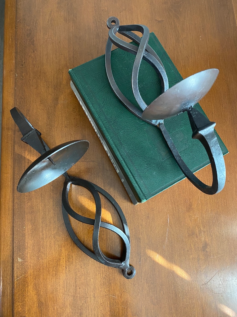 Vintage Wrought Iron Wall Sconces, Rustic Black Metal Candle Sconces, Wall Mount Candle Holders