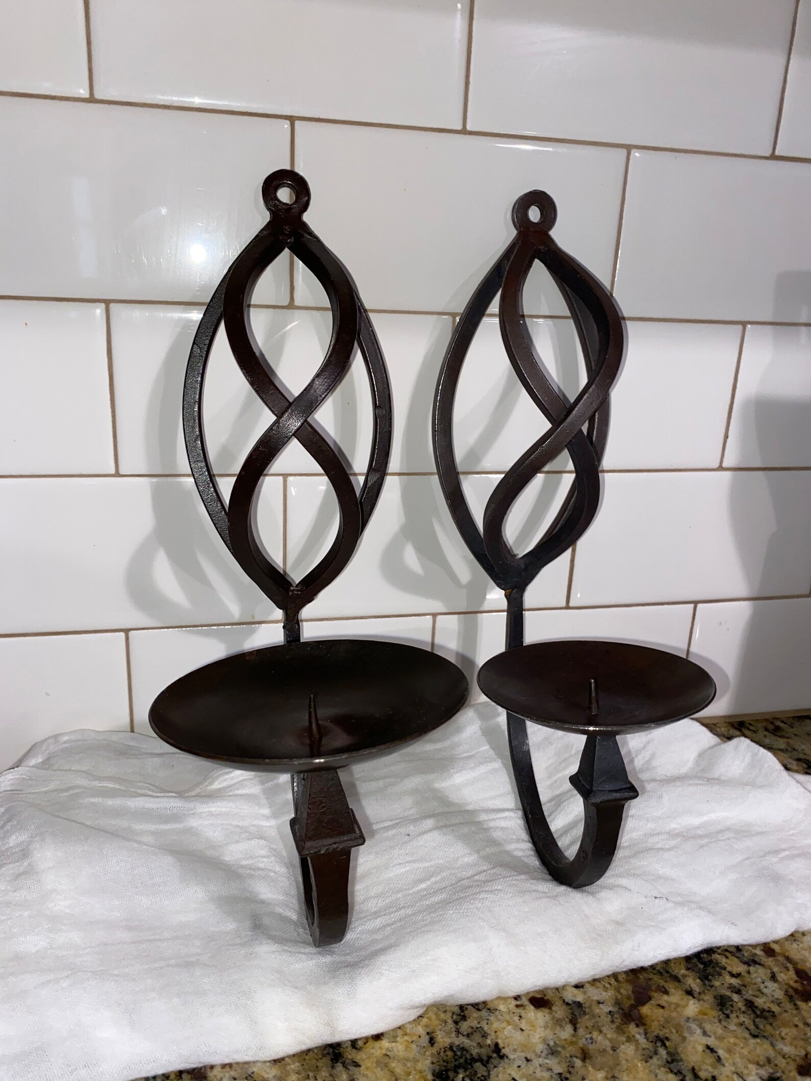 Vintage Wrought Iron Wall Sconces, Rustic Black Metal Candle Sconces