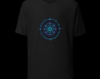 Heilige Geometrie Halo Ring, der Signalstrahlen ausstrahlt | Halo Signal T-Shirt | Unisex schwarzes Shirt