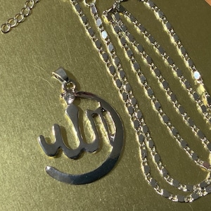 Allah Pendant Necklace crescent  Handcrafted Islamic Gift for Husband Him Muslim Gifts Hilal gifts Eid Gifts Islamic birthday gifts Kids