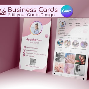 Visitenkarten Vorlage Design, Instagram Visitenkarte, Beauty Artist Hair Nails Boutique Visitenkarte Canva Template