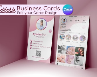 Business Card Template Design, Instagram Business Card, Beauty Artist Hair Nails Boutique Business Card Canva Template
