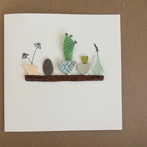 Tarjeta de felicitación con plantas en macetas de vidrio marino / Conchas de cerámica de invernadero de interior / Obras de arte únicas y genuinas hechas a mano, objetos encontrados en Sídney, Australia