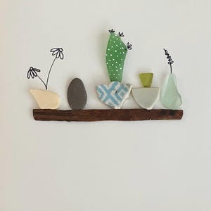 Tarjeta de felicitación con plantas en macetas de vidrio marino / Conchas de cerámica de invernadero de interior / Obras de arte únicas y genuinas hechas a mano, objetos encontrados en Sídney, Australia