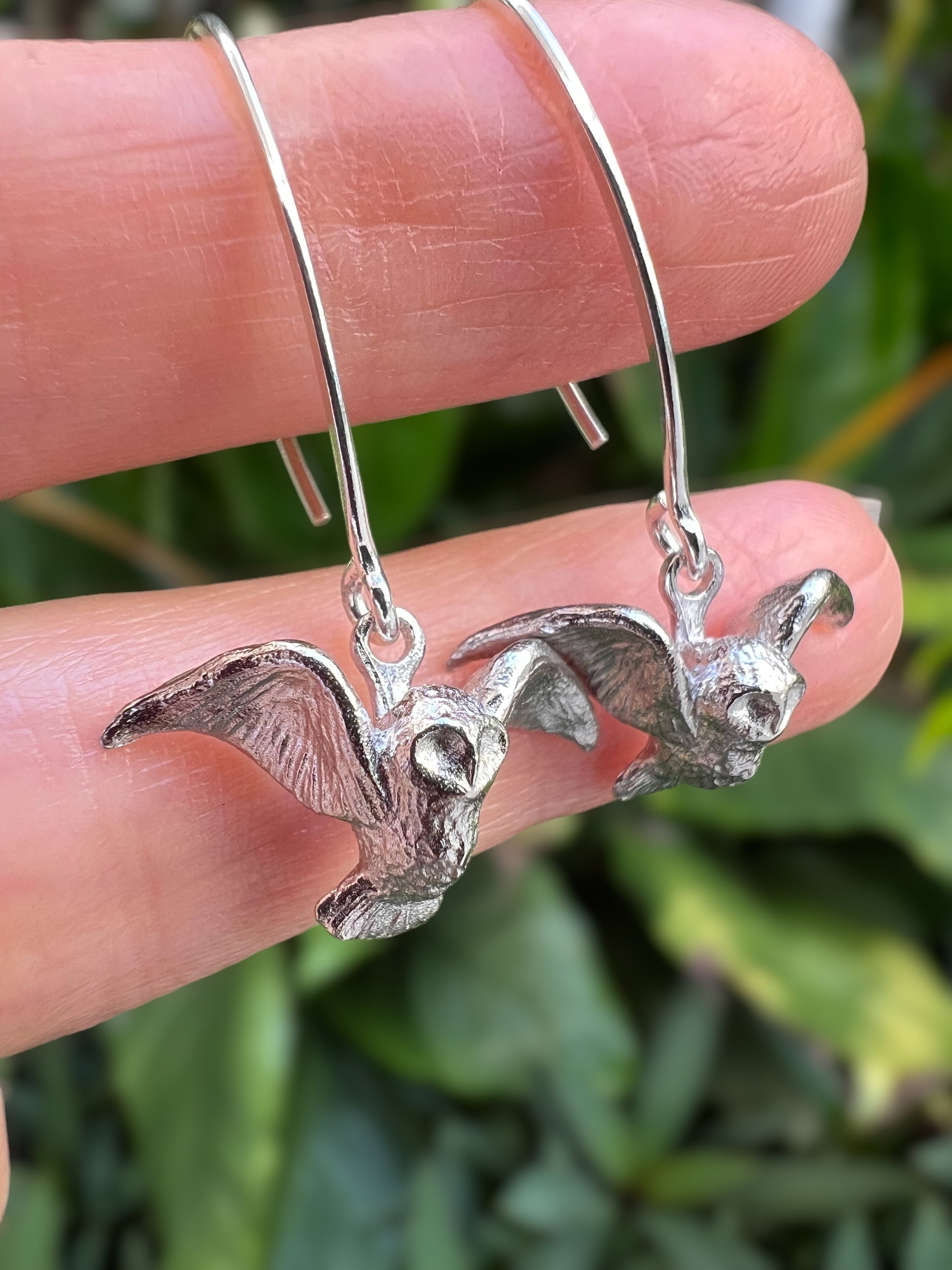 Sterling silver flying owl earrings | Barn owl | Owl Totem | Silver bird earrings