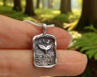 Sterling Silver Whale Tail Pendant Necklace: Handmade Ocean Jewelry