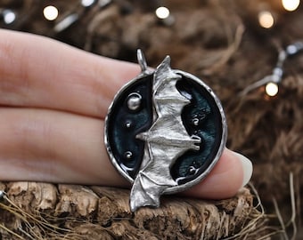 Bat Flying Among The Moon and Stars / Bat Pendant / Bat Jewelry / Sterling silver bat necklace, a perfect gift for any nature love