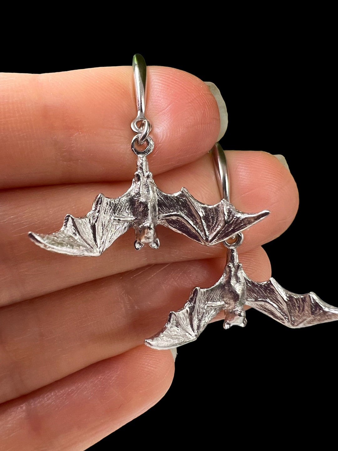 Handmade Sterling Silver Bat Earrings / Hanging Bat Earrings Make the