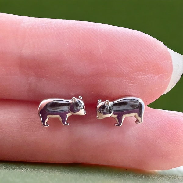 Tiny Wombat Earrings / Sterling Silver / Cute Australian Animal Studs / Australian Tourist Gift