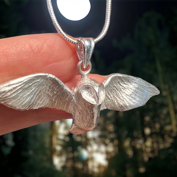 Sterling Silver Owl Pendant - Silver Owl Necklace, Spirit Animal Jewelry - A great Barn Owl Gift for Nature Lovers