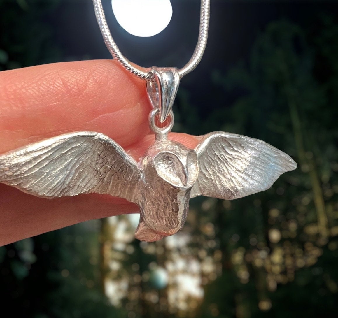 Sterling Silver Owl Pendant - Silver Owl Necklace, Spirit Animal Jewelry - A great Barn Owl Gift for