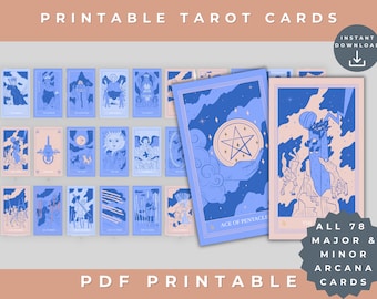 Printable Tarot Deck of Cards | 78 Tarot Cards | Blue