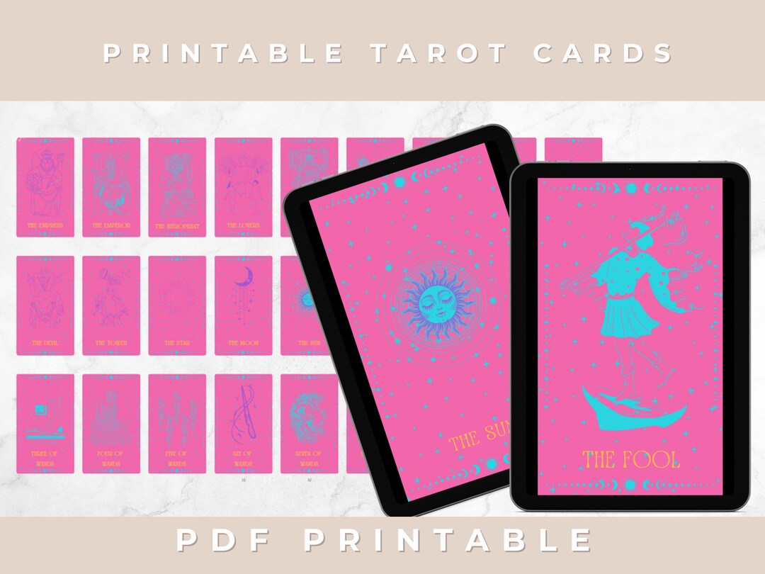 Printable Tarot Cards, Tarot for Beginners, Neon Tarot Deck Etsy