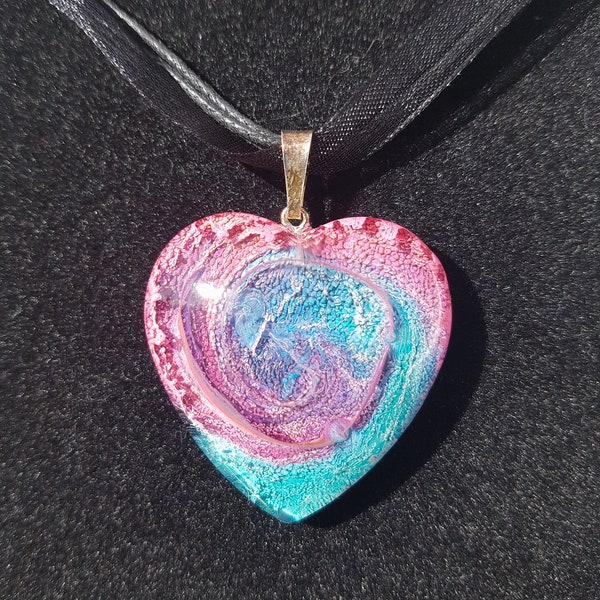 Pendentif Coeur rose et bleu