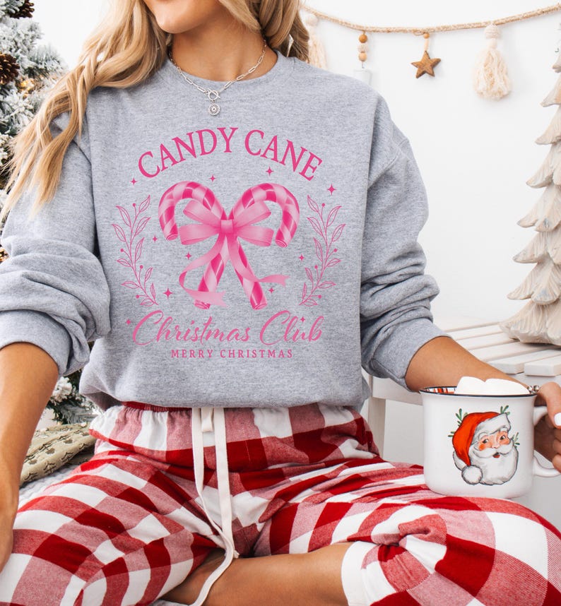 Candy Cane Christmas Sweatshirt, Retro Christmas Sweatshirt, Women's