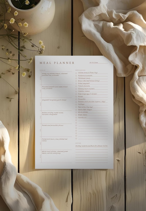 Weekly Meal Planner & Grocery List Printable - Minimal Meal Planning Template