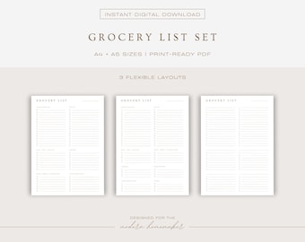 Lista de la compra imprimible: lista minimalista y personalizable para planificar las comidas semanales.