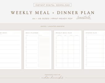 Weekly Meal and Dinner Planning Template - Printable Family Meal Planners and Grocery List Bundle